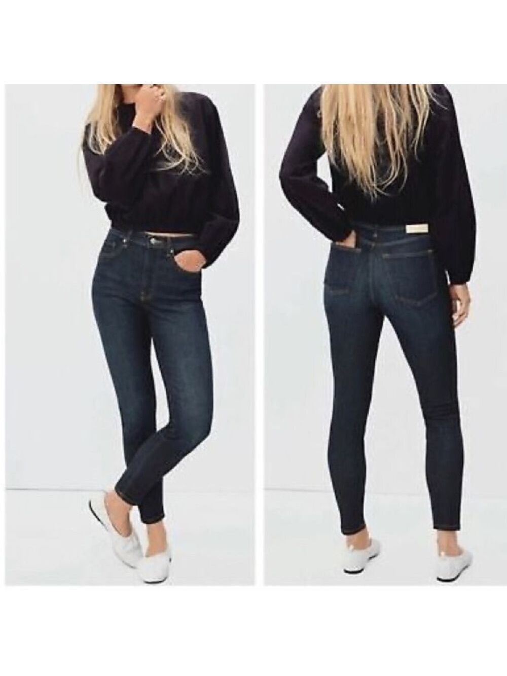 Everlane The Authentic Stretch High-Rise Skinny Dark Blue Wash 27 Tall